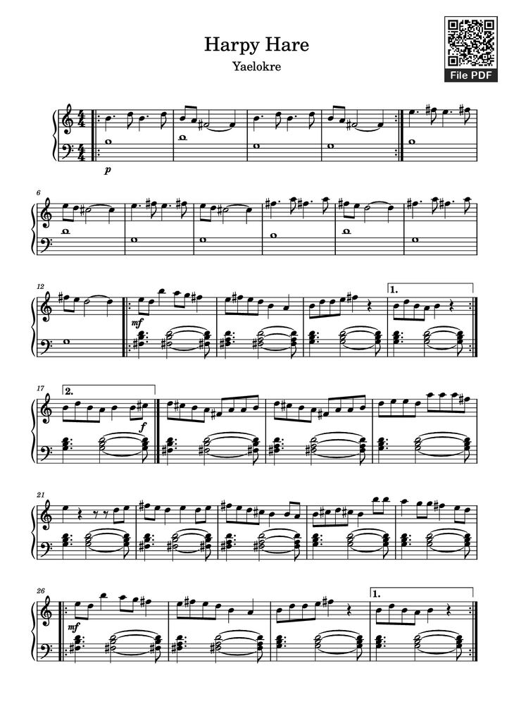Page 1 of the piano sheet music PDF Piano - Harpy Hare Piano by Композитор / аранжировщик