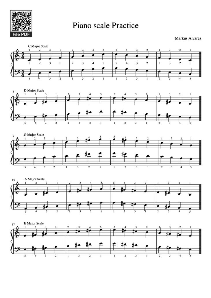Page 1 of the piano sheet music PDF Piano - Piano scale Practice by Markus Alvarez