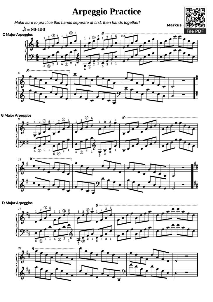 Page 1 of the piano sheet music PDF Piano - Arpeggio Practice Piano by Markus Alvarez