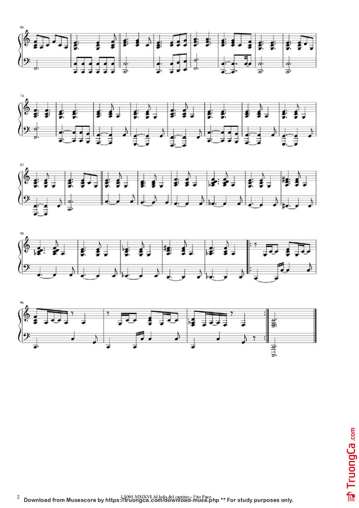 Page 2 of the piano sheet music PDF Piano - Al lado del camino Piano by Fito Paez