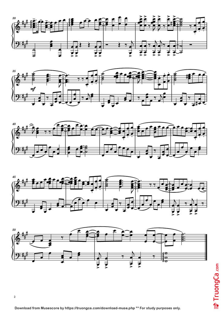 Page 2 of the piano sheet music PDF Piano - Blue bird Piano by Ikimonogakari