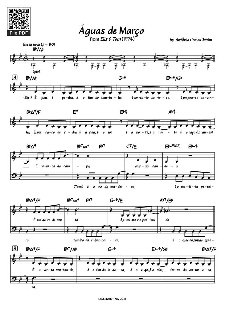 Page 1 of the piano sheet music PDF Piano - Águas de Março Piano by Antônio Carlos Jobim