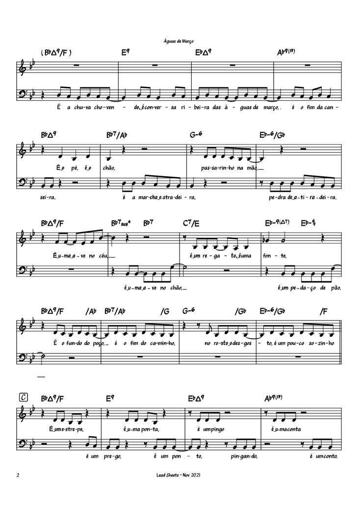 Page 2 of the piano sheet music PDF Piano - Águas de Março Piano by Antônio Carlos Jobim