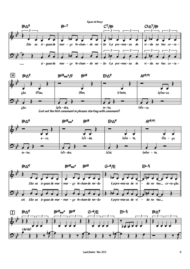 Page 5 of the piano sheet music PDF Piano - Águas de Março Piano by Antônio Carlos Jobim