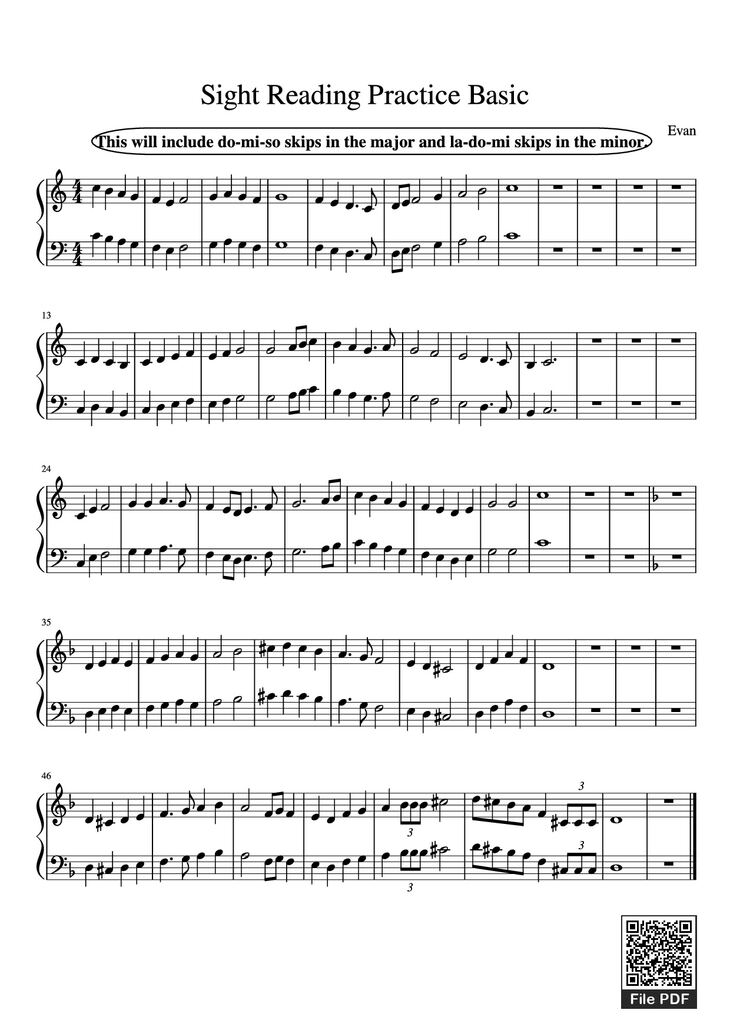 Page 1 of the piano sheet music PDF Piano - Sight Reading Practice Basic Piano by Evan