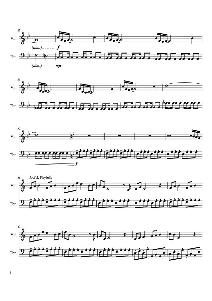 Page 2 of the piano sheet music PDF - Hylian Duet Violin by Original Composers: Koji Kondo