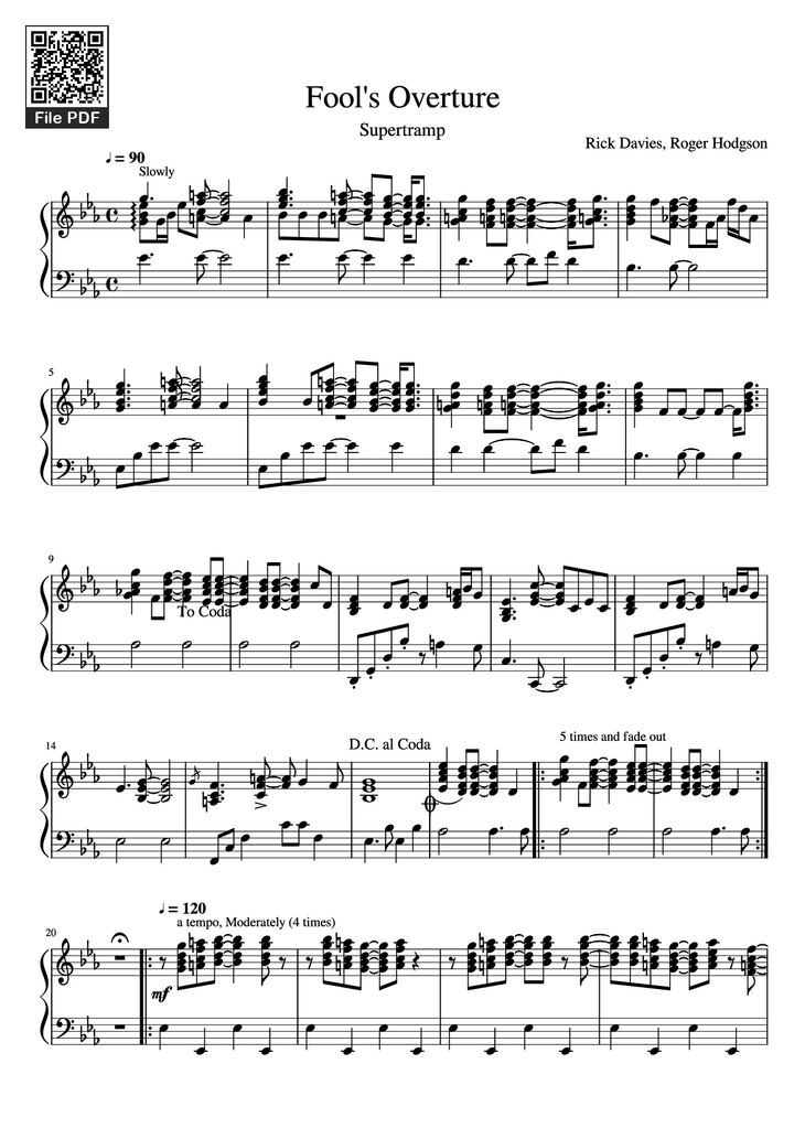 Page 1 of the piano sheet music PDF Piano - Fool