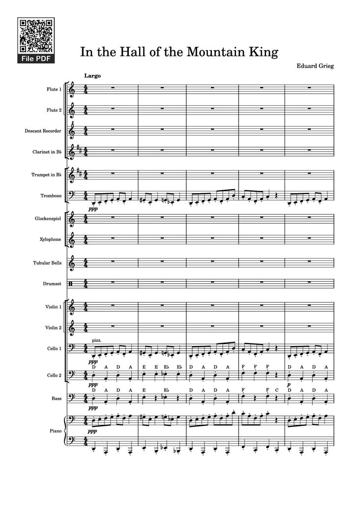 Page 1 of the piano sheet music PDF Piano - In the Hall of the Mountain King Piano by Eduard Grieg