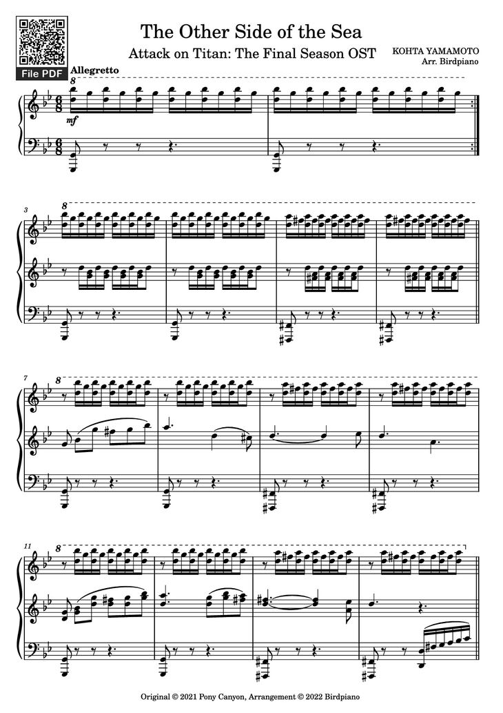 Page 1 of the piano sheet music PDF Piano - The Other Side of the Sea Piano by KOHTA YAMAMOTO