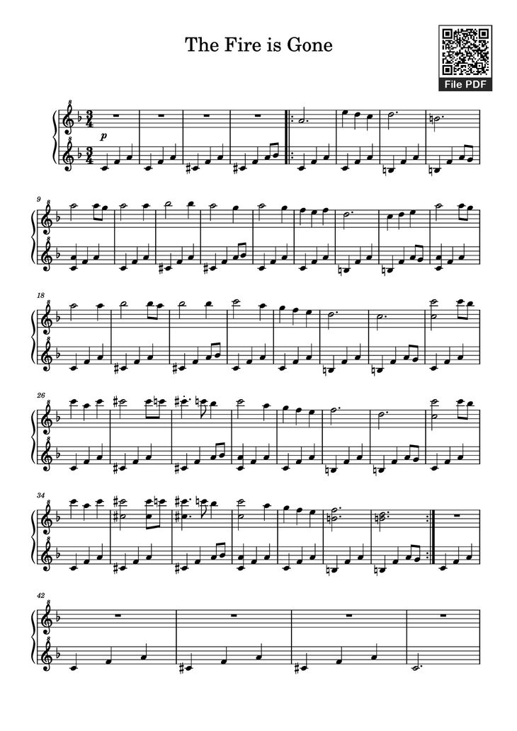 Page 1 of the piano sheet music PDF Piano - The Fire is Gone Piano by Undefined