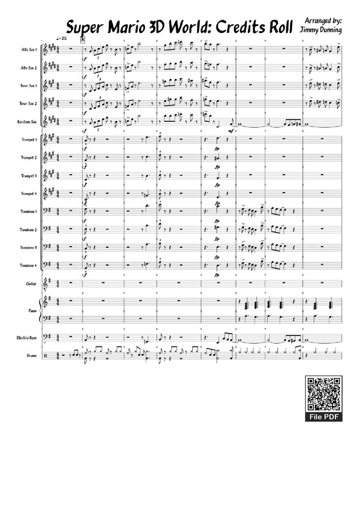 Page 1 of the piano sheet music PDF Piano - Super Mario 3D World: Credits Roll Piano by Arranged by: Jimmy Dunning