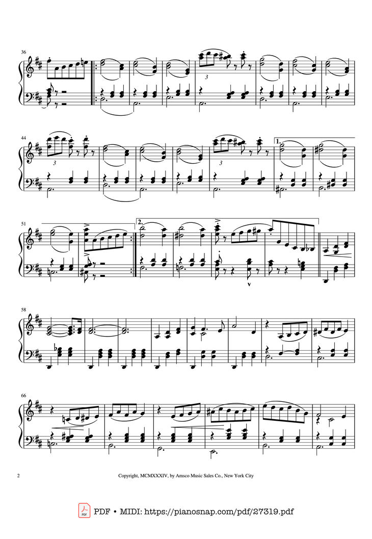 Page 2 of the piano sheet music PDF Piano - Waltz Of The Flowers Piano by Peter Ilyich Tschaikowsky