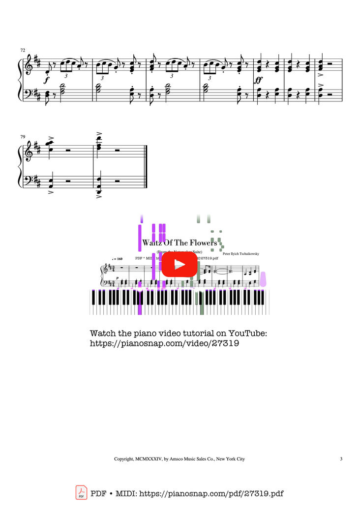 Page 3 of the piano sheet music PDF Piano - Waltz Of The Flowers Piano by Peter Ilyich Tschaikowsky
