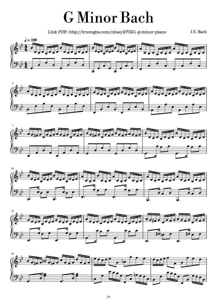 Page 1 of the piano sheet music PDF Piano - G minor Piano by J.S. Bach