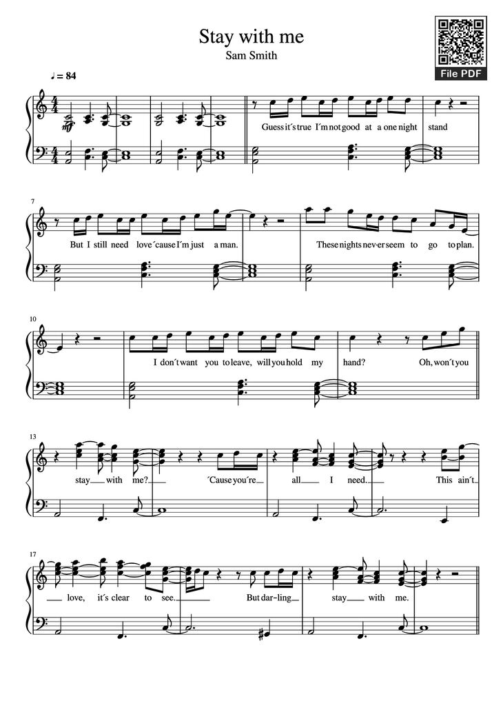 Page 1 of the piano sheet music PDF Piano - Stay with me Piano by Undefined