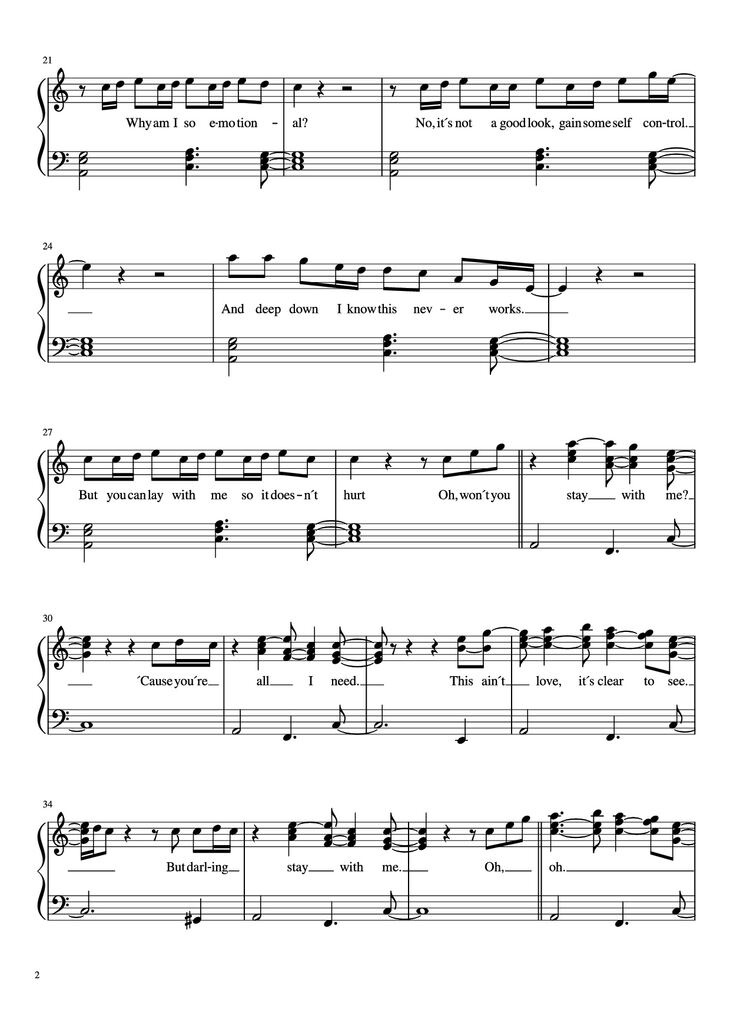 Page 2 of the piano sheet music PDF Piano - Stay with me Piano by Undefined