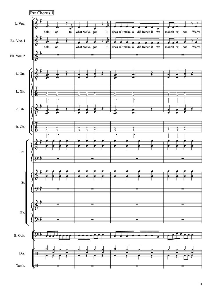 Page 11 of the piano sheet music PDF Piano Guitar Tab - Livin
