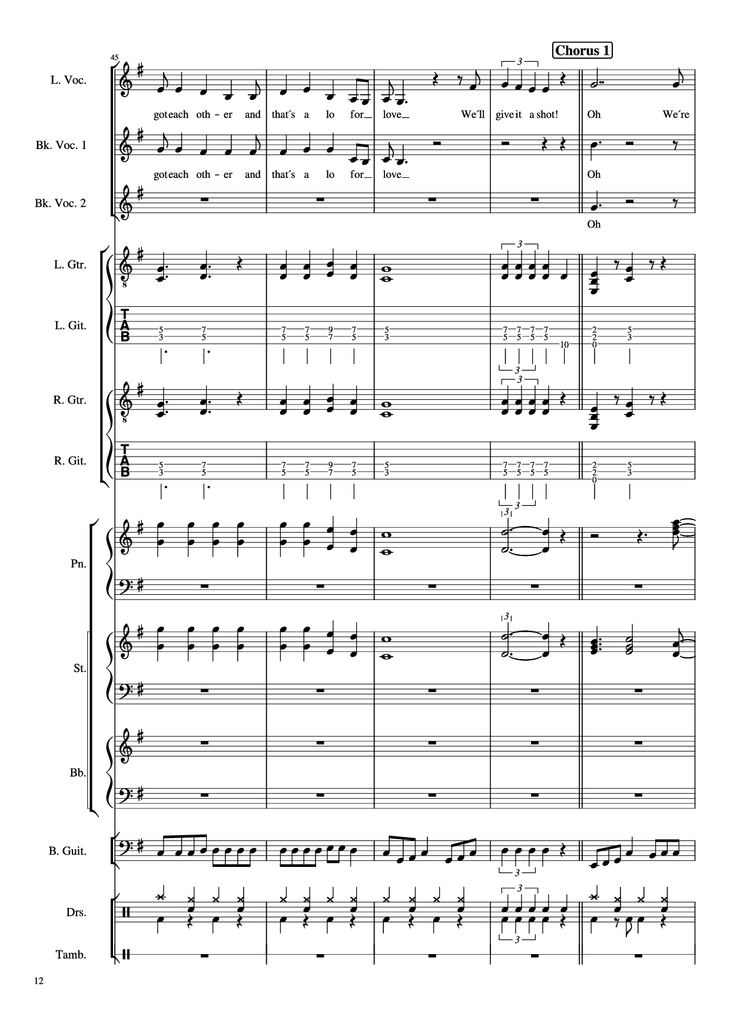 Page 12 of the piano sheet music PDF Piano Guitar Tab - Livin