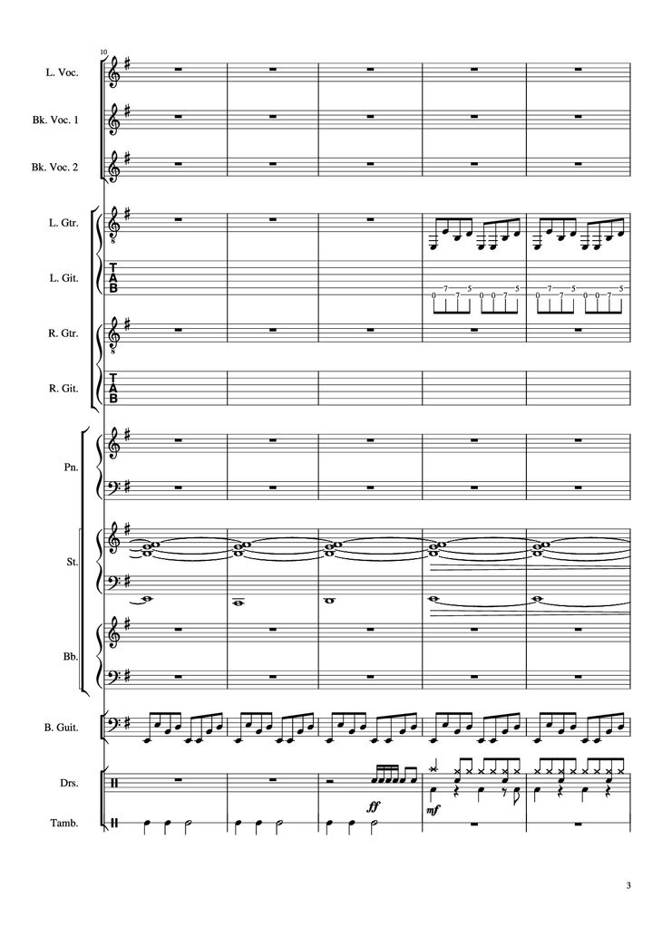 Page 3 of the piano sheet music PDF Piano Guitar Tab - Livin