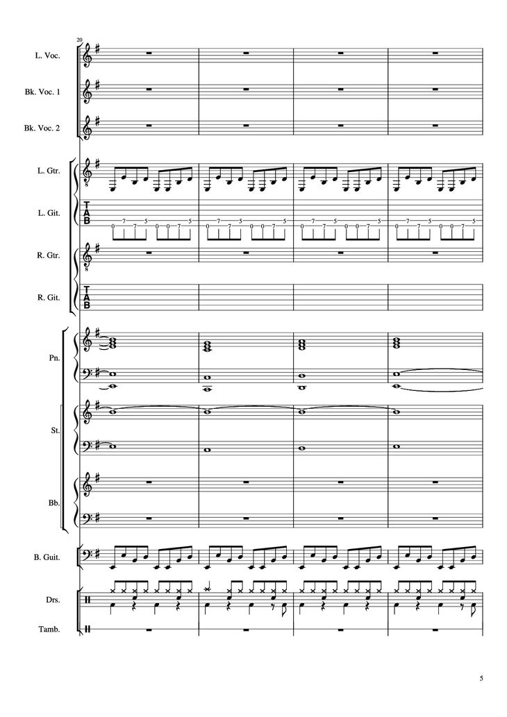 Page 5 of the piano sheet music PDF Piano Guitar Tab - Livin