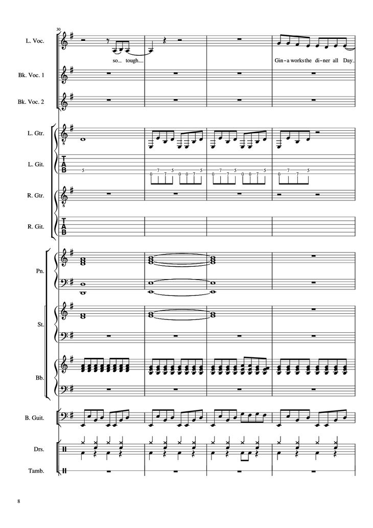 Page 8 of the piano sheet music PDF Piano Guitar Tab - Livin