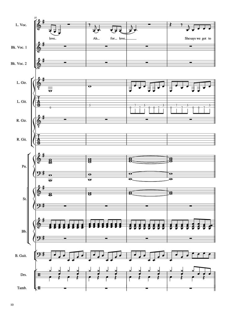 Page 10 of the piano sheet music PDF Piano Guitar Tab - Livin