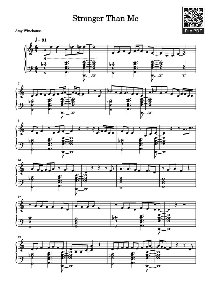 Page 1 of the piano sheet music PDF Piano - Stronger Than Me Piano by Undefined