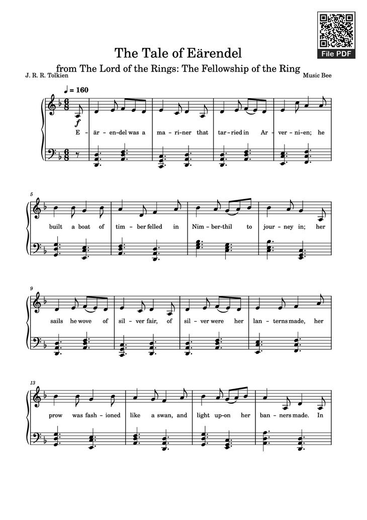 Page 1 of the piano sheet music PDF - The Tale of Eärendel Piano by Music Bee