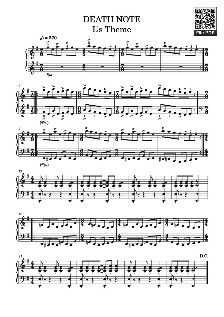 Page 1 of the piano sheet music PDF Piano - DEATH NOTE L
