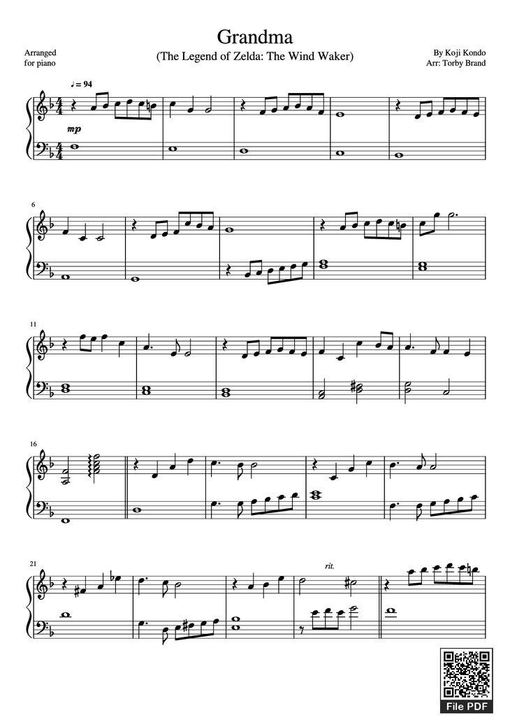 Page 1 of the piano sheet music PDF Piano - Grandma Piano by Koji Kondo