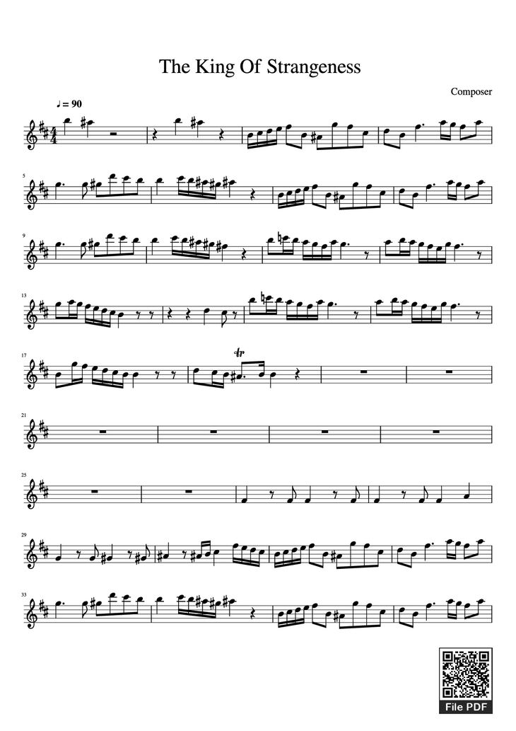 Page 1 of the piano sheet music PDF - The King Of Strangeness Violin by Composer