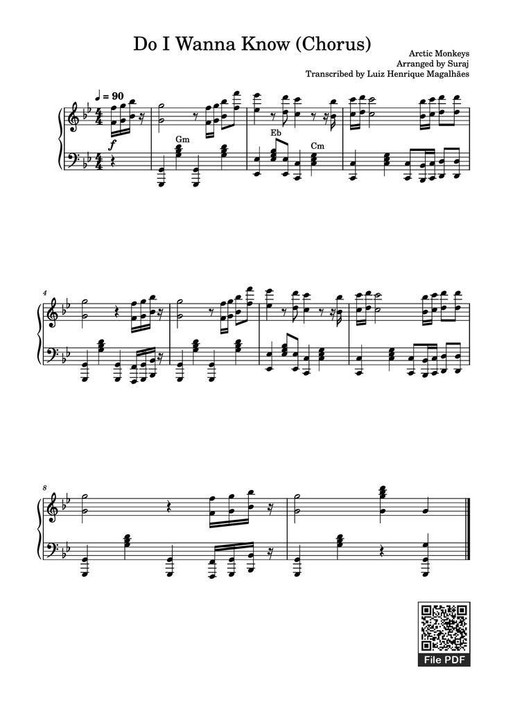 Page 1 of the piano sheet music PDF Piano - Do I Wanna Know (Chorus) Piano by Arctic Monkeys
