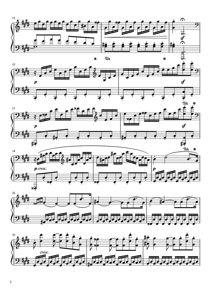 Page 2 of the piano sheet music PDF Piano - Sonata in C# Minor, Moonlight Piano by LUDWIG VAN BEETHOVEN