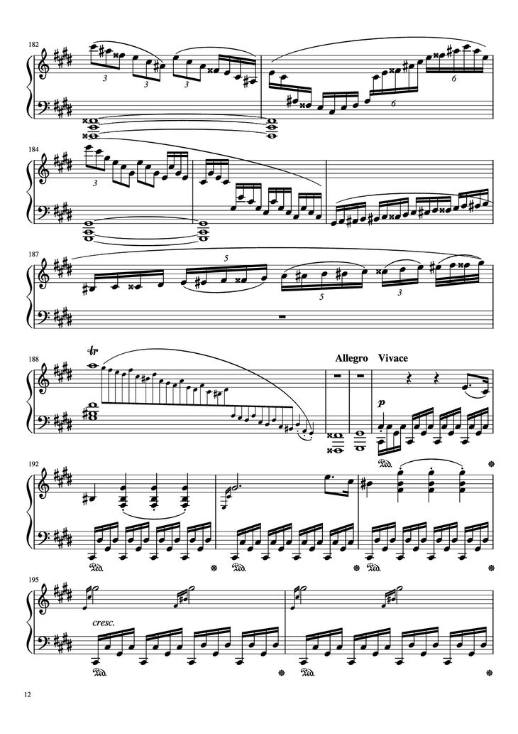 Page 12 of the piano sheet music PDF Piano - Sonata in C# Minor, Moonlight Piano by LUDWIG VAN BEETHOVEN