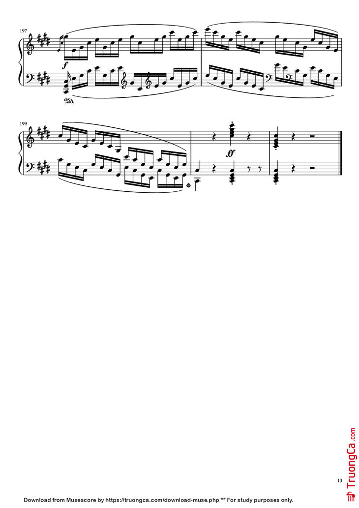 Page 13 of the piano sheet music PDF Piano - Sonata in C# Minor, Moonlight Piano by LUDWIG VAN BEETHOVEN