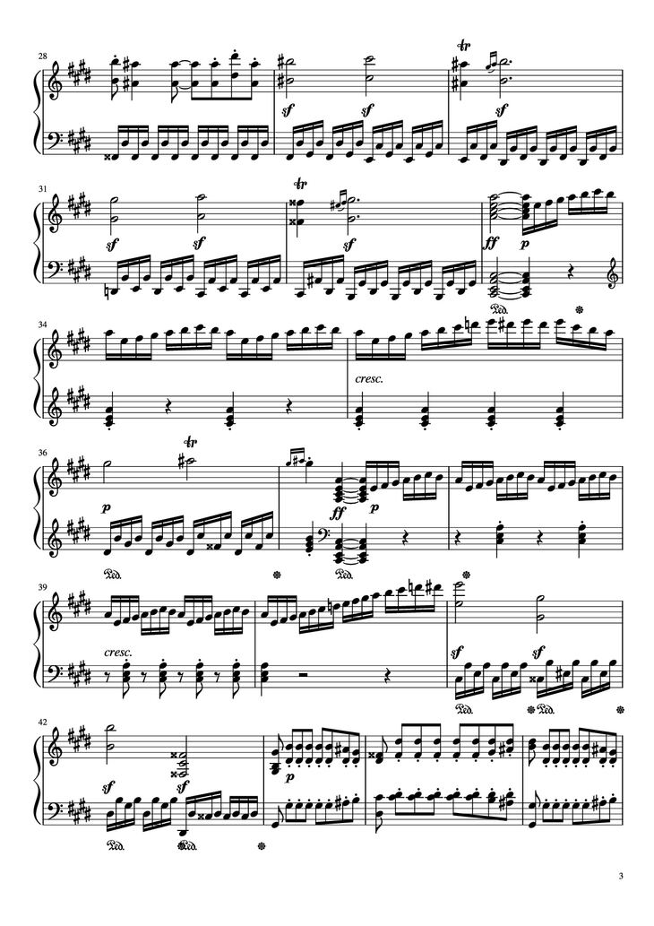 Page 3 of the piano sheet music PDF Piano - Sonata in C# Minor, Moonlight Piano by LUDWIG VAN BEETHOVEN
