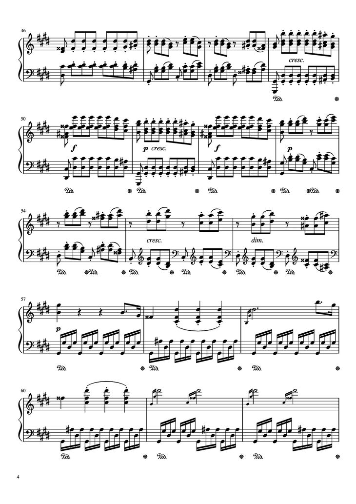 Page 4 of the piano sheet music PDF Piano - Sonata in C# Minor, Moonlight Piano by LUDWIG VAN BEETHOVEN