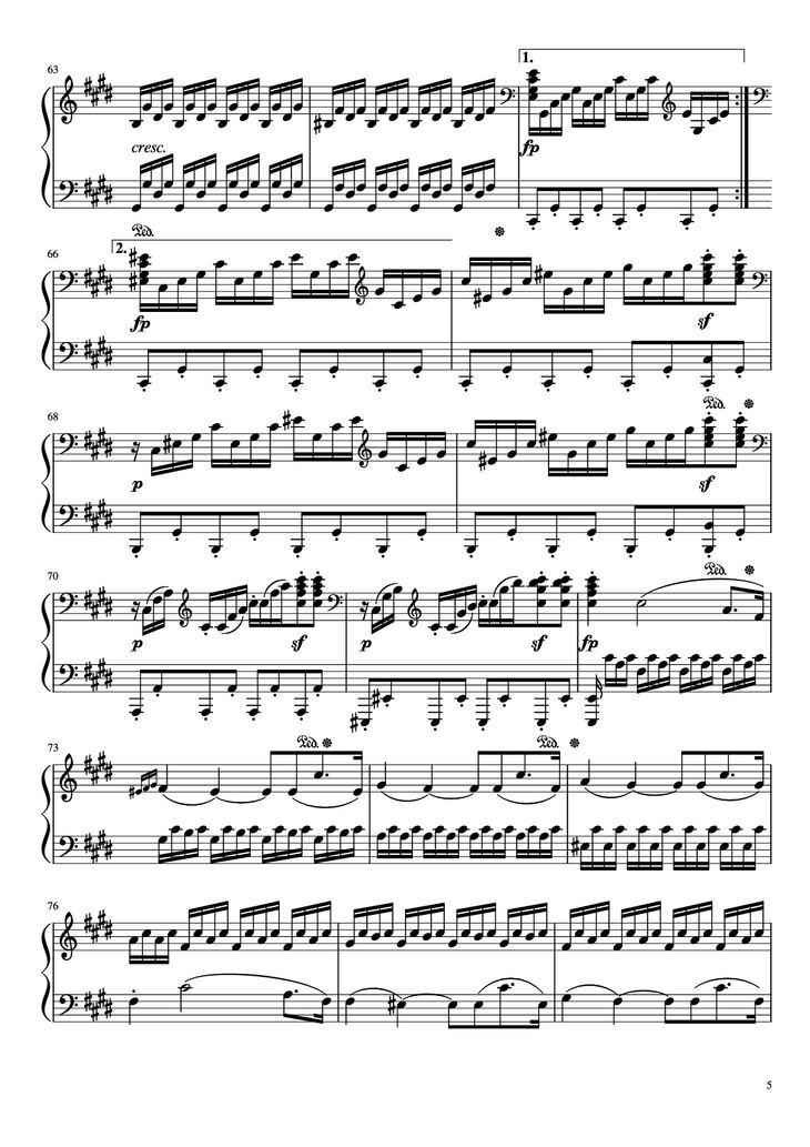 Page 5 of the piano sheet music PDF Piano - Sonata in C# Minor, Moonlight Piano by LUDWIG VAN BEETHOVEN