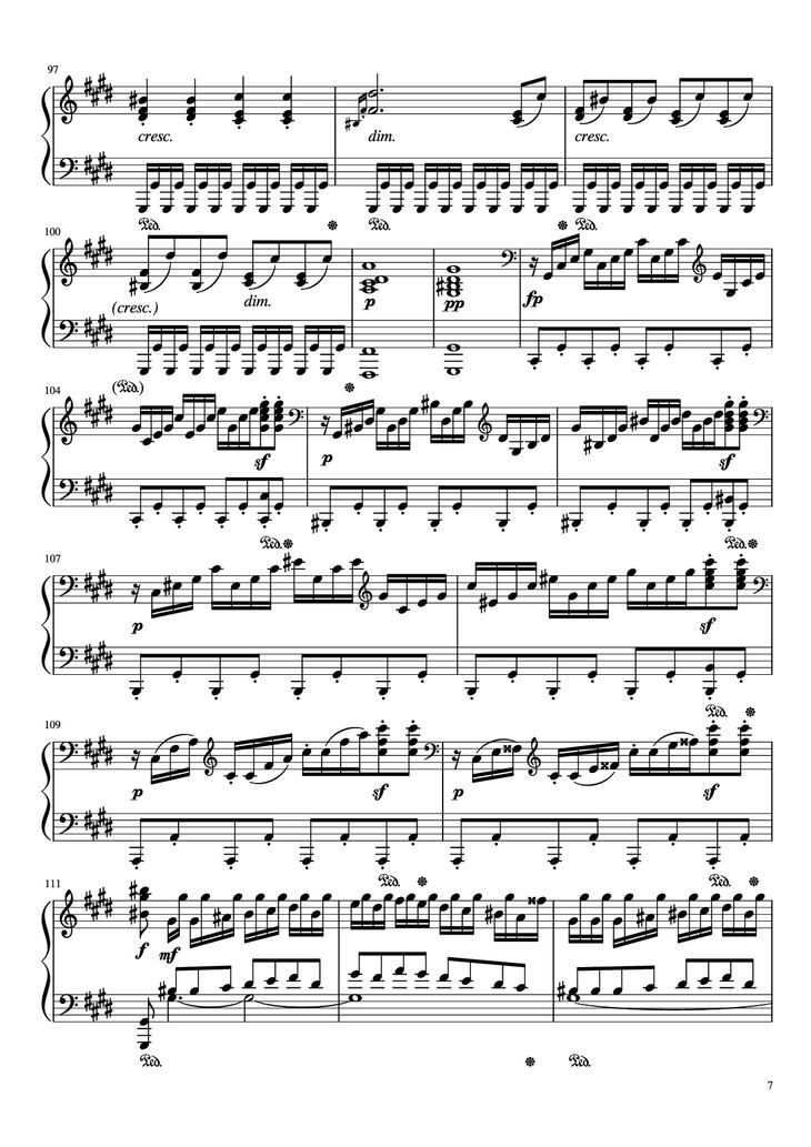 Page 7 of the piano sheet music PDF Piano - Sonata in C# Minor, Moonlight Piano by LUDWIG VAN BEETHOVEN