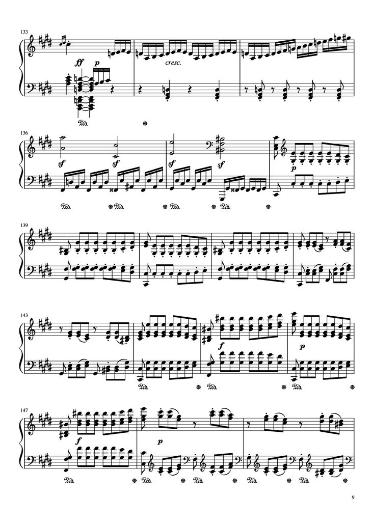 Page 9 of the piano sheet music PDF Piano - Sonata in C# Minor, Moonlight Piano by LUDWIG VAN BEETHOVEN