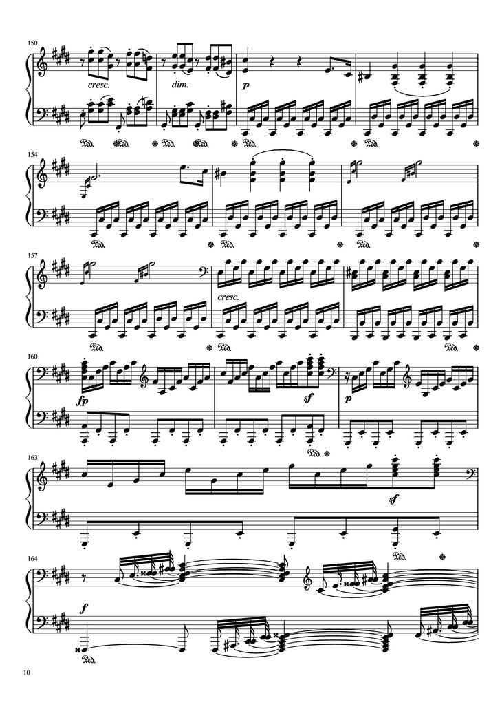 Page 10 of the piano sheet music PDF Piano - Sonata in C# Minor, Moonlight Piano by LUDWIG VAN BEETHOVEN