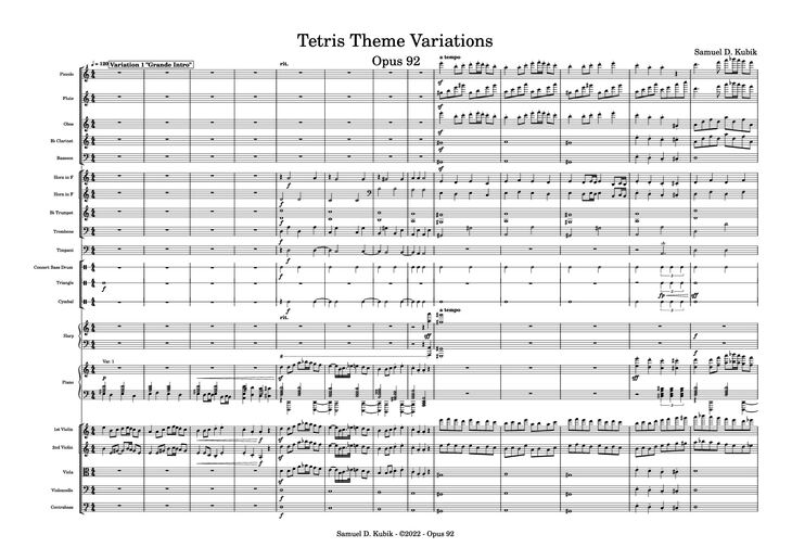 Page 1 of the piano sheet music PDF Piano - Tetris Theme Variations Piano by Samuel D. Kubik