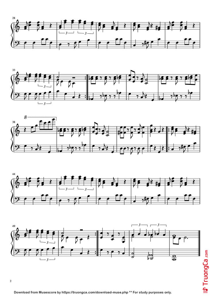 Page 2 of the piano sheet music PDF Piano - Super Mario Bros. : Main Theme Piano by Undefined