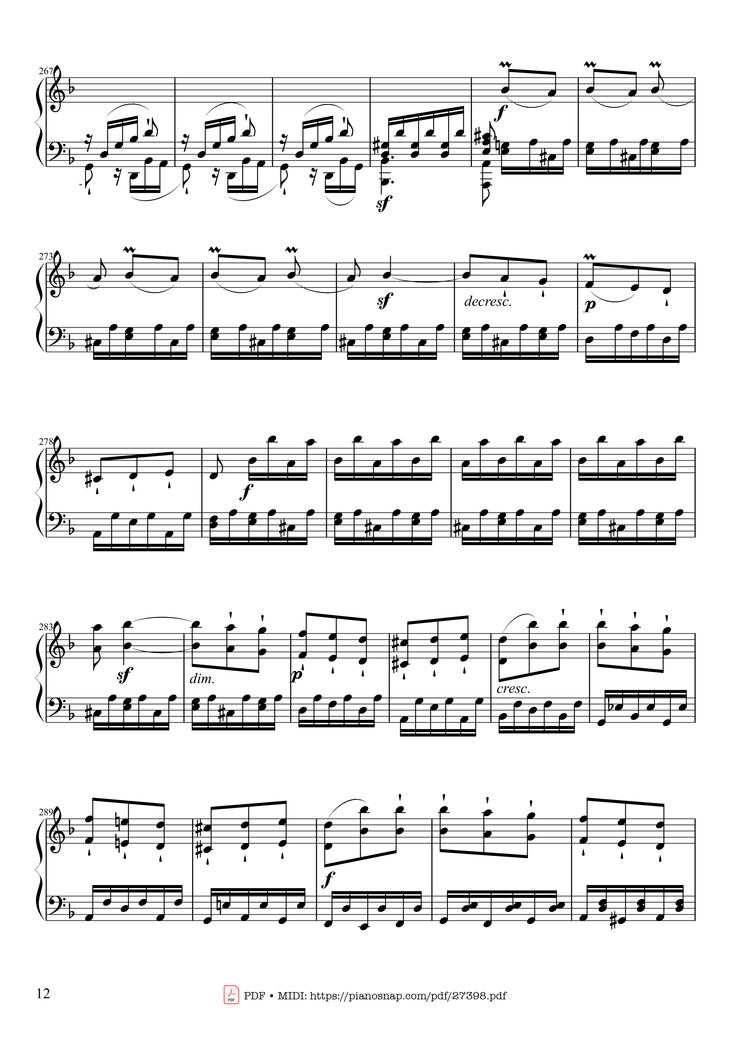 Page 12 of the piano sheet music PDF Piano - Sonate No. 17, Tempest (3rd Movement) by Beethoven