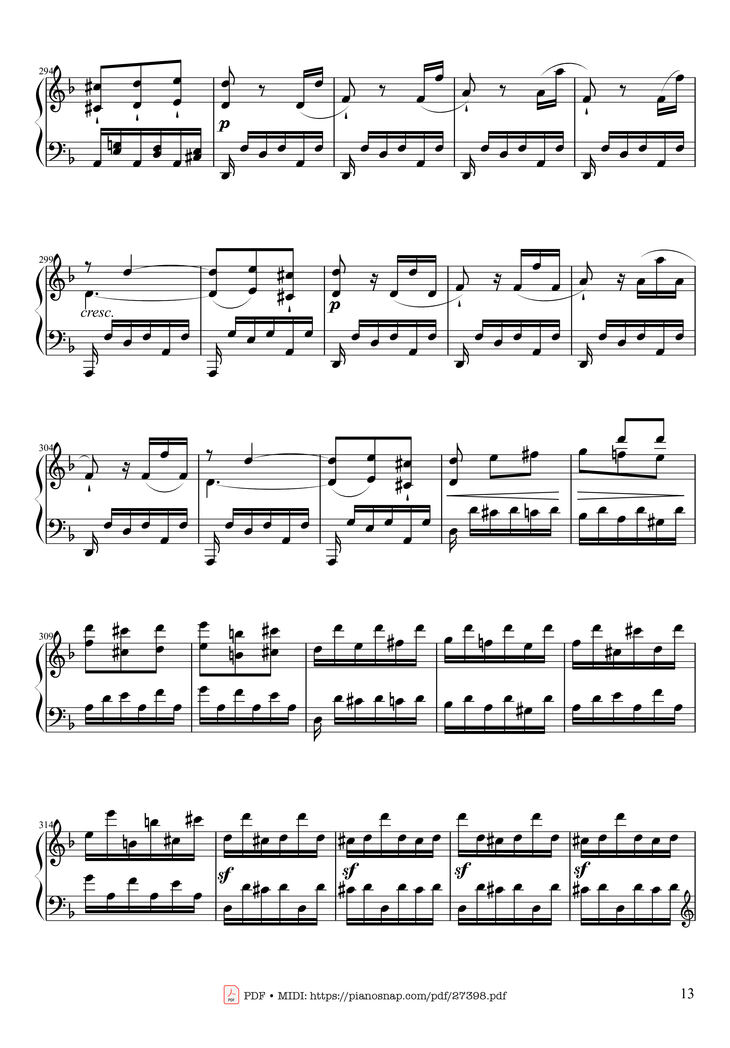 Page 13 of the piano sheet music PDF Piano - Sonate No. 17, Tempest (3rd Movement) by Beethoven