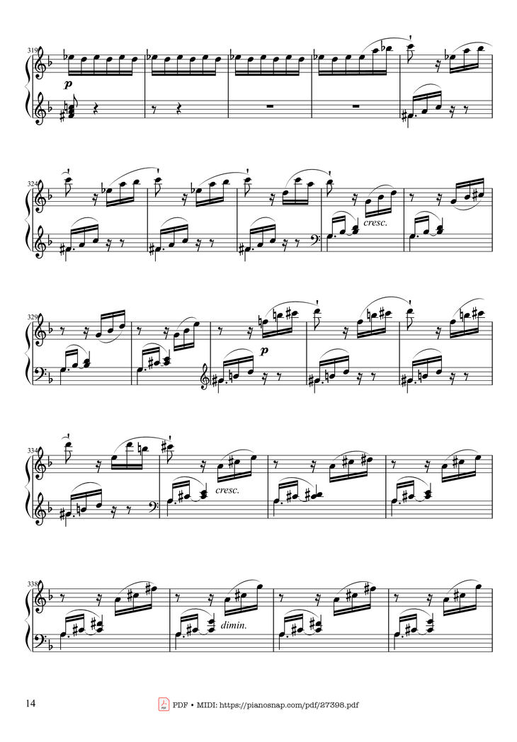 Page 14 of the piano sheet music PDF Piano - Sonate No. 17, Tempest (3rd Movement) by Beethoven
