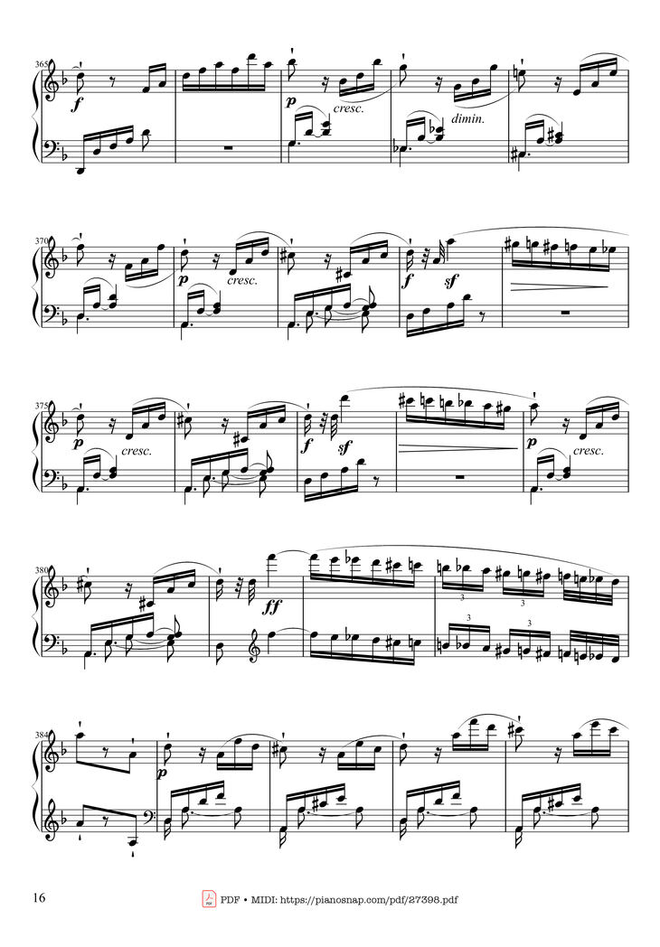 Page 16 of the piano sheet music PDF Piano - Sonate No. 17, Tempest (3rd Movement) by Beethoven