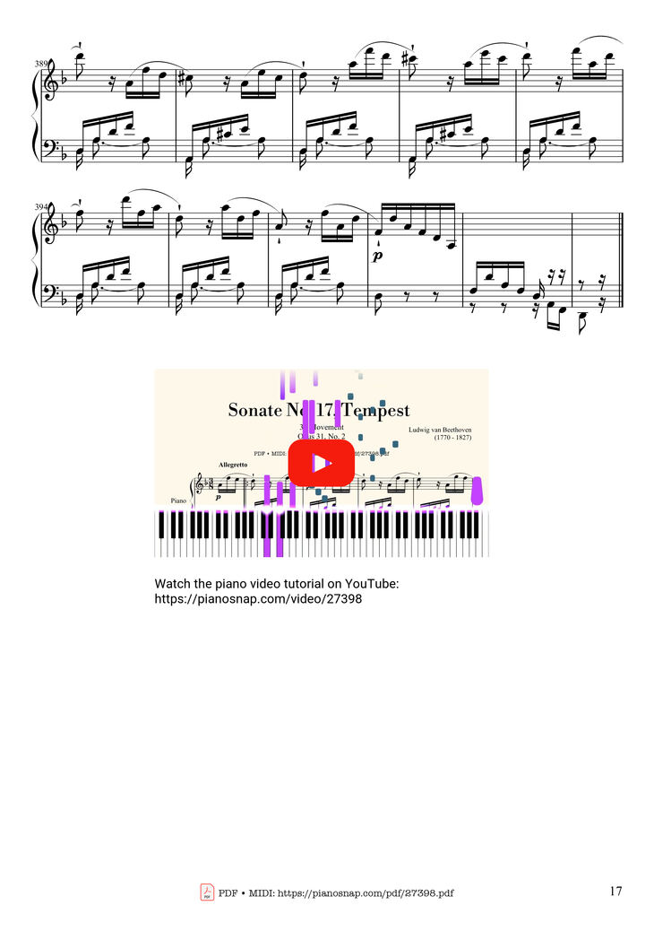 Page 17 of the piano sheet music PDF Piano - Sonate No. 17, Tempest (3rd Movement) by Beethoven