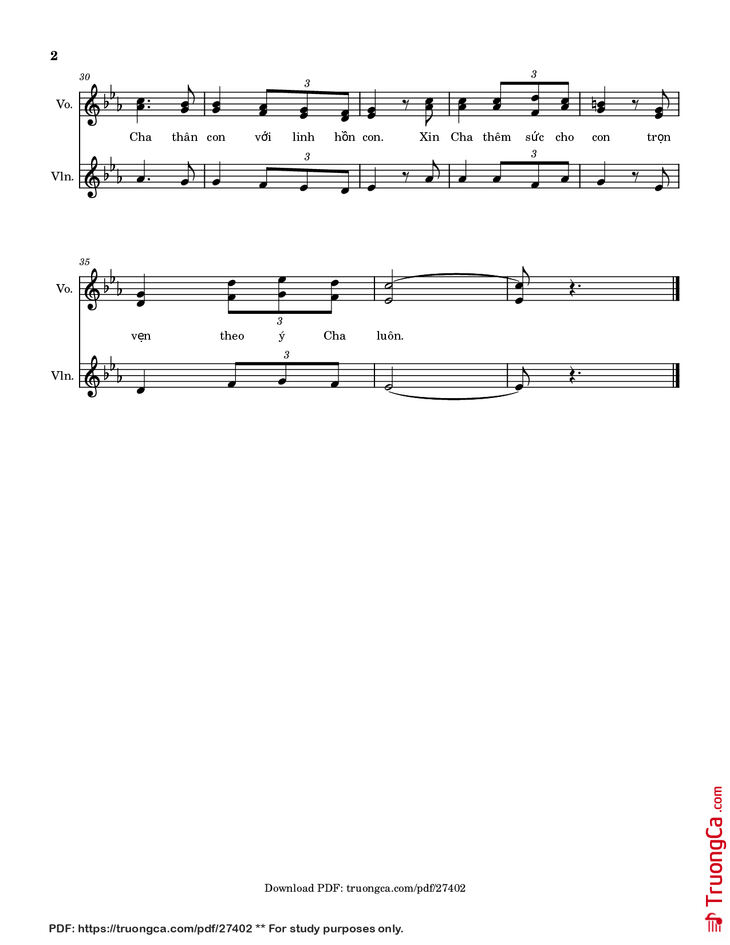 Page 2 of the piano sheet music PDF - Phó Thác (Thêm bè Violin) by Nguyễn Duy
