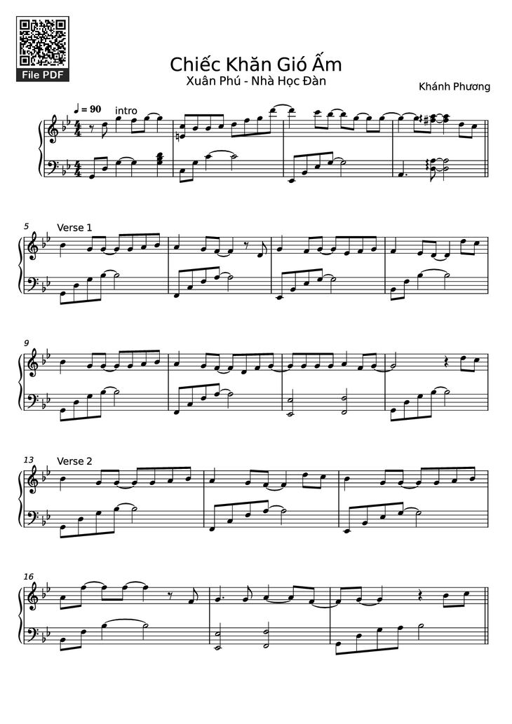Page 1 of the piano sheet music PDF Piano - Chiếc Khăn Gió Ấm Piano by Nguyễn Văn Chung